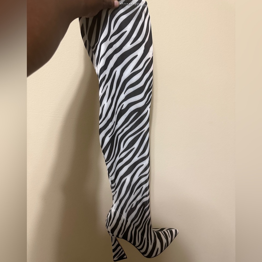 EGO Black & White Zebra-Print Over-the-Knee Heeled Boots